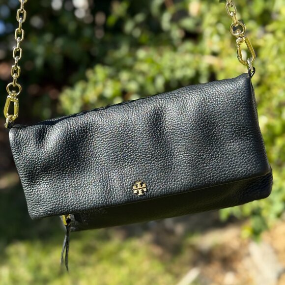 Tory Burch Fold-over Adjustable Pebbled Leather Crossbody Bag - Picture 2 of 12